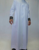 White Saudi Thobe With Embroidered Collar