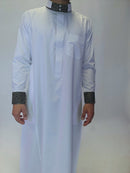 White Saudi Thobe With Embroidered Collar