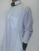 White Saudi Thobe With Embroidered Collar