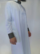 White Saudi Thobe With Embroidered Collar