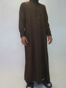 Brown Saudi Thobe With Embroidered Collar