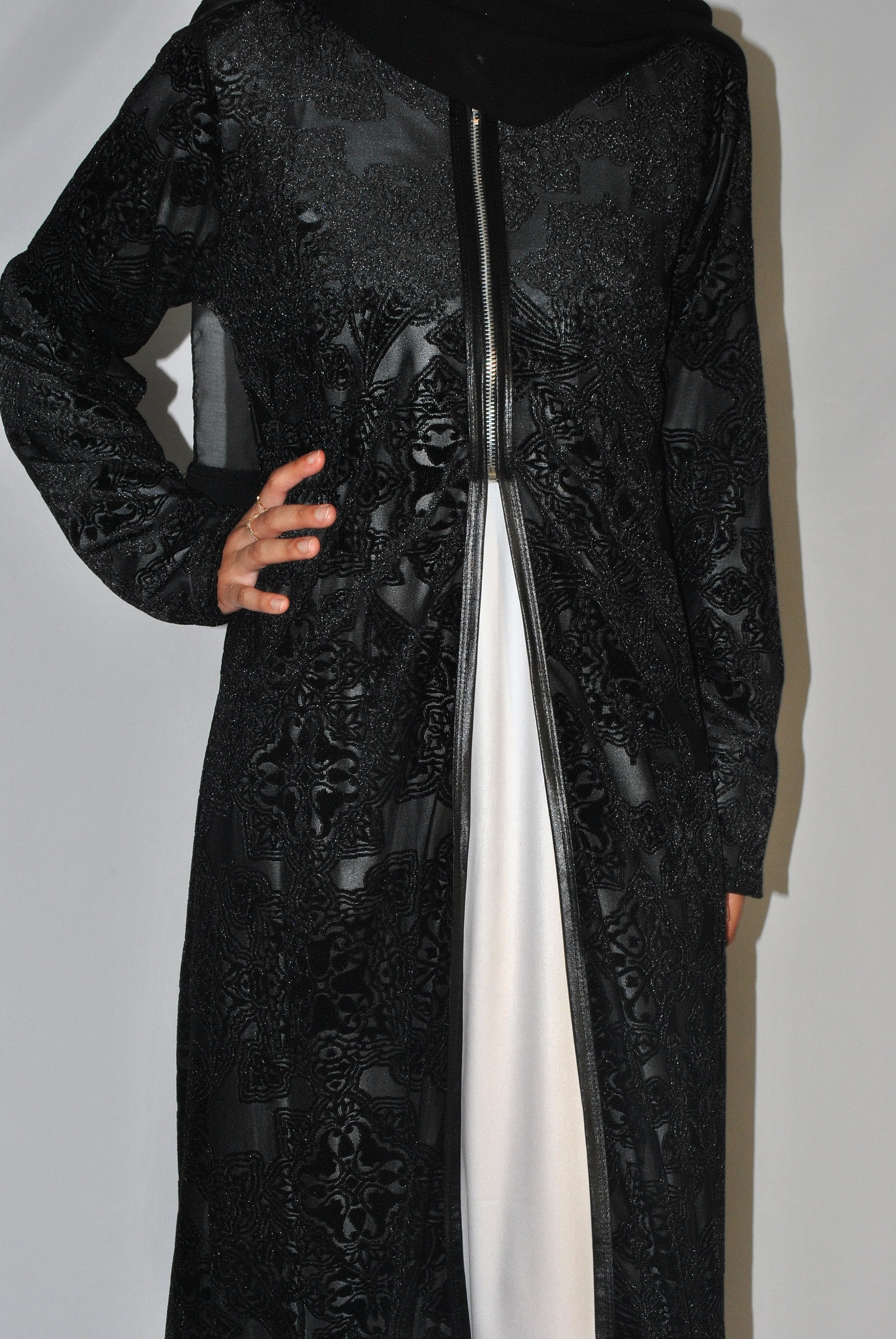 Black Embossed Velvet Over Coat