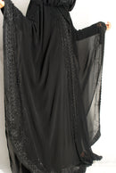 Black Chiffon Over Coat with Lace & Stonework