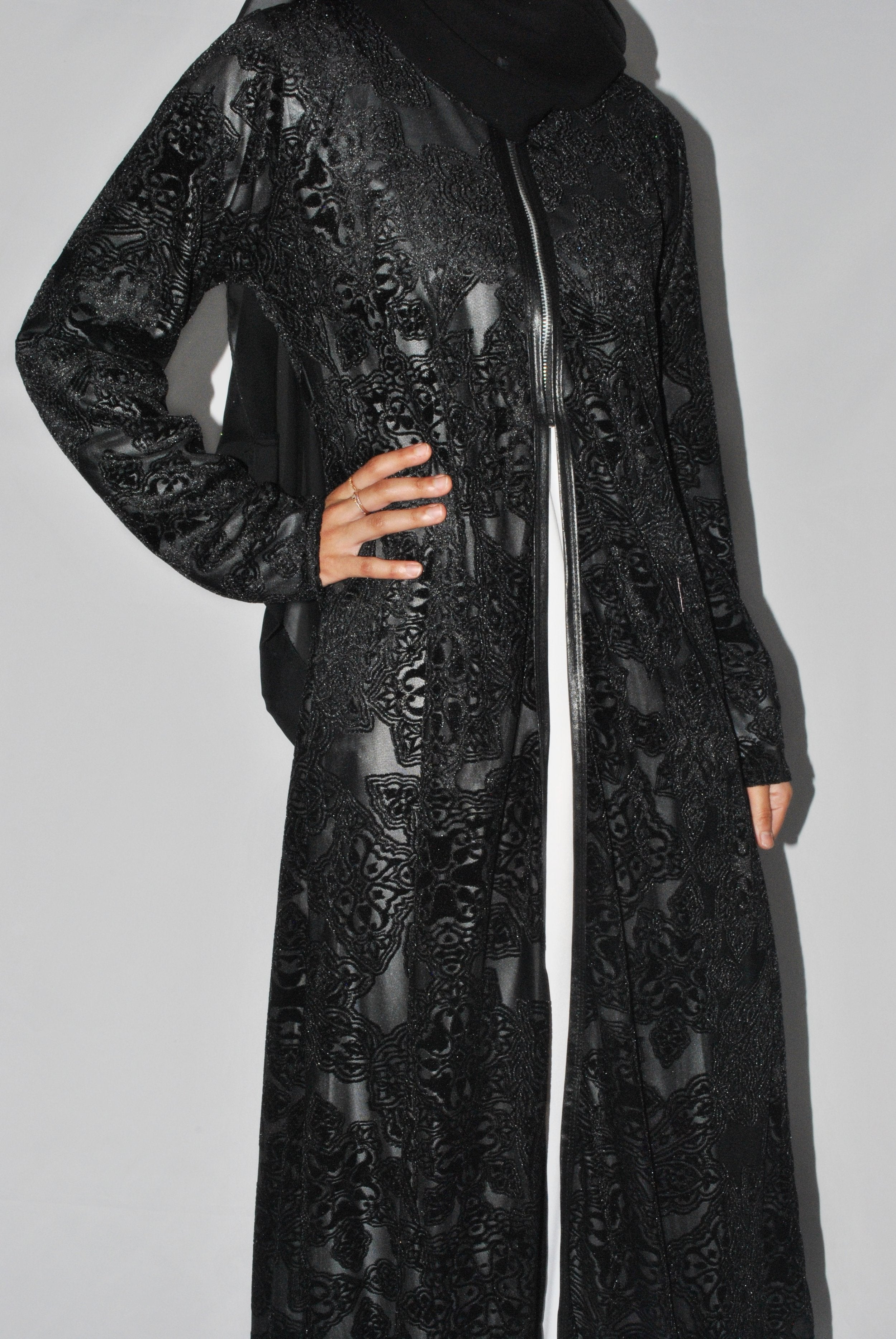 Black Embossed Velvet Over Coat