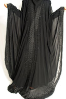 Black Chiffon Over Coat with Lace & Stonework